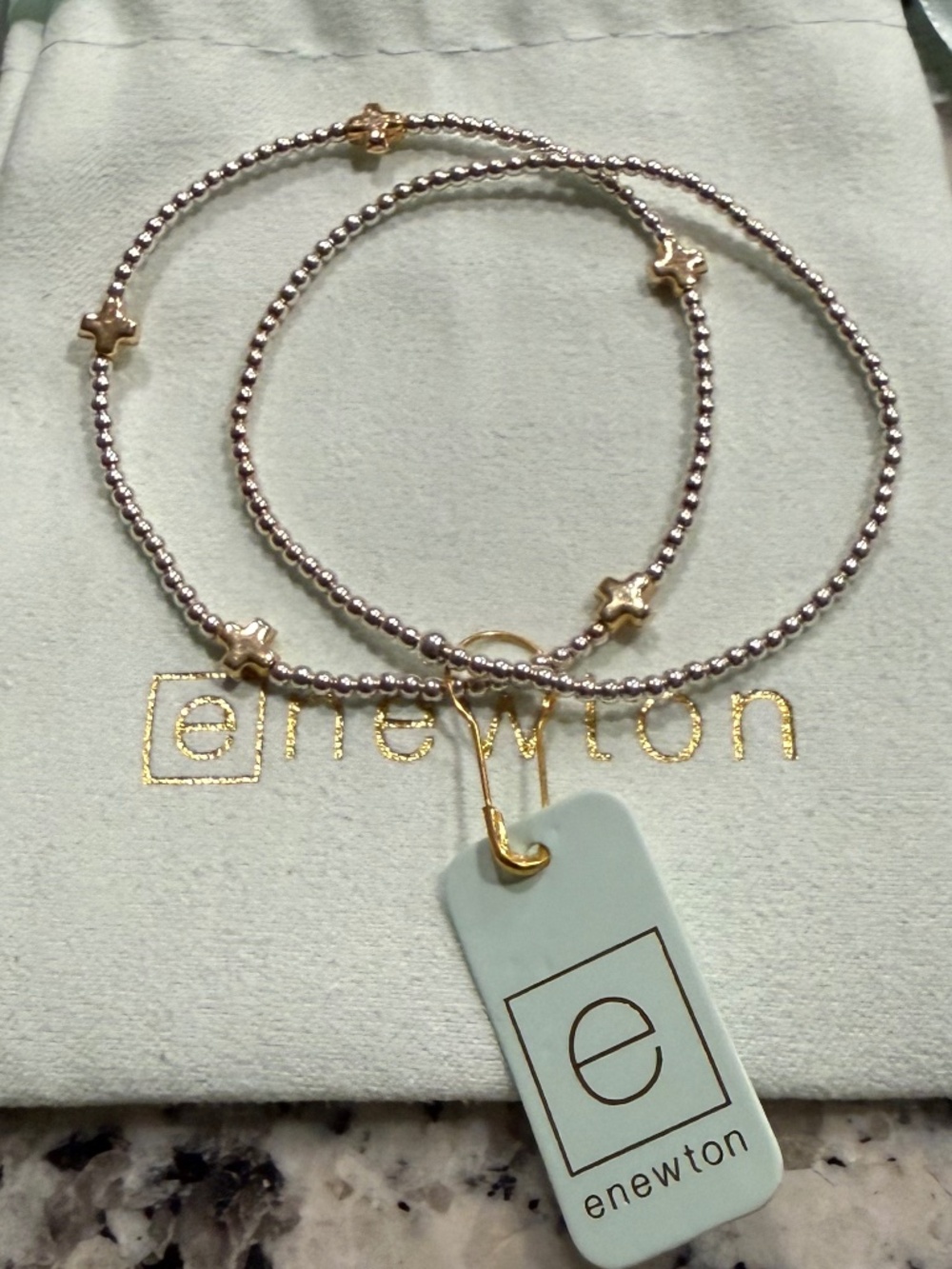 NEW *set of 2* enewton Sterling Silver / Gold Cross Bracelet 6.25"